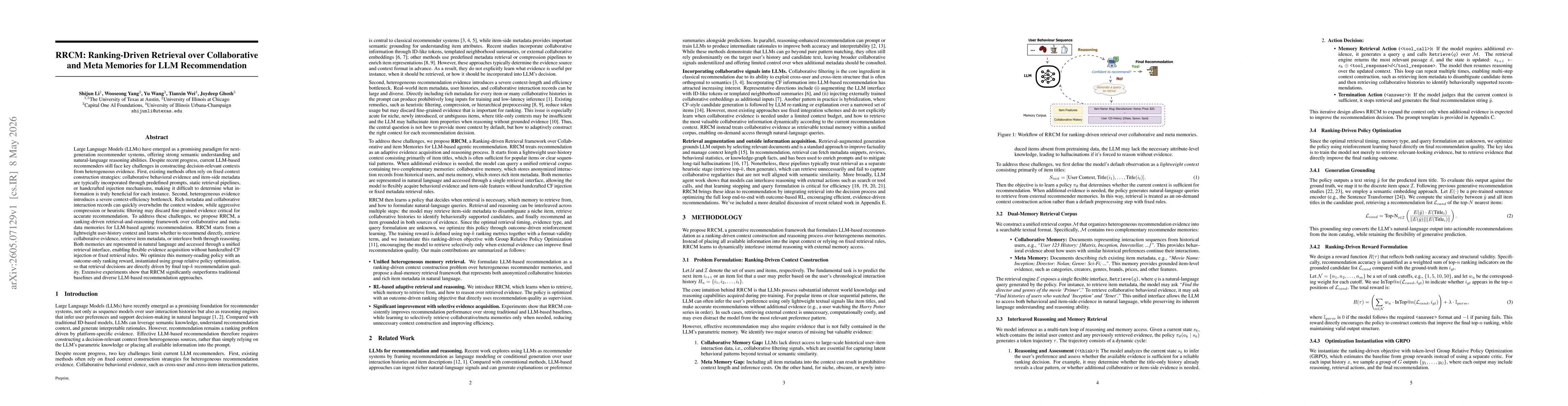 Thumbnail for RRCM: Ranking-Driven Retrieval over Collaborative and Meta Memories for LLM Recommendation