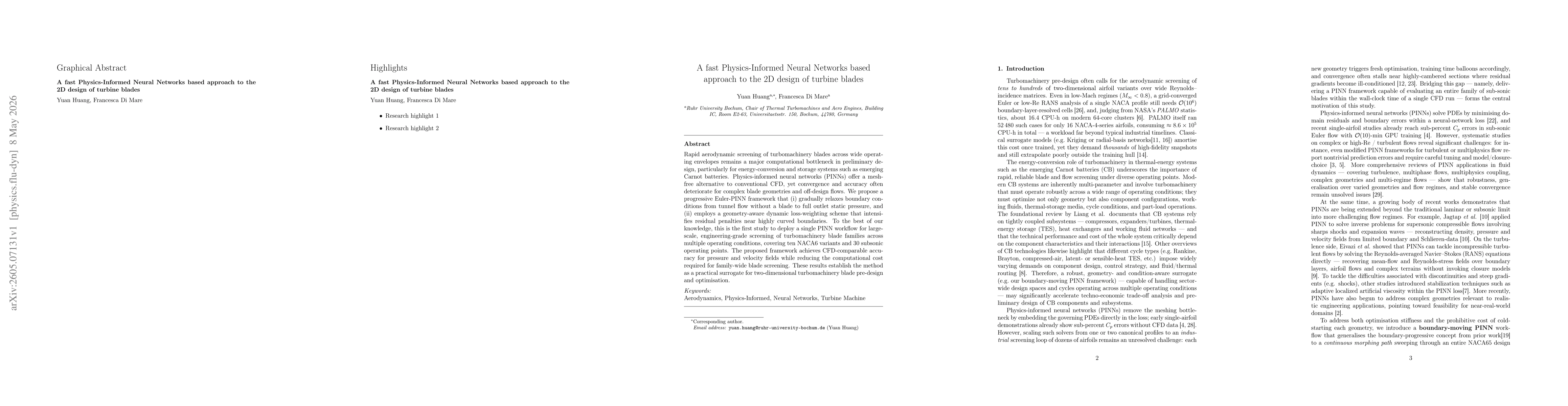 Thumbnail for A fast Physics-Informed Neural Networks based approach to the 2D design of turbine blades