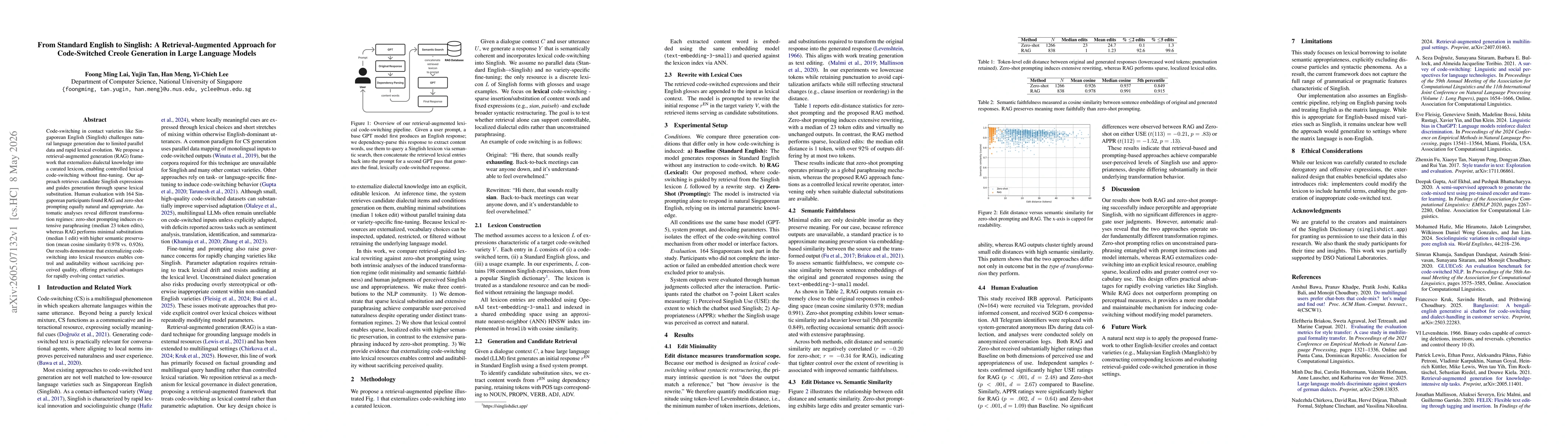 Thumbnail for From Standard English to Singlish: A Retrieval-Augmented Approach for Code-Switched Creole Generation in Large Language Models
