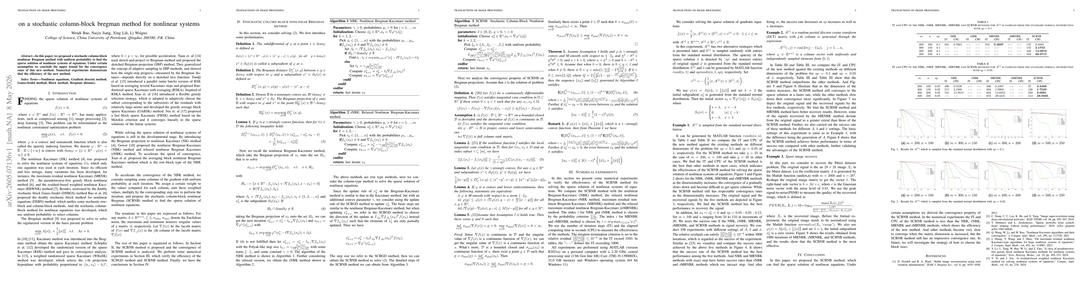 Thumbnail for On a stochastic column-block bregman method for nonlinear systems
