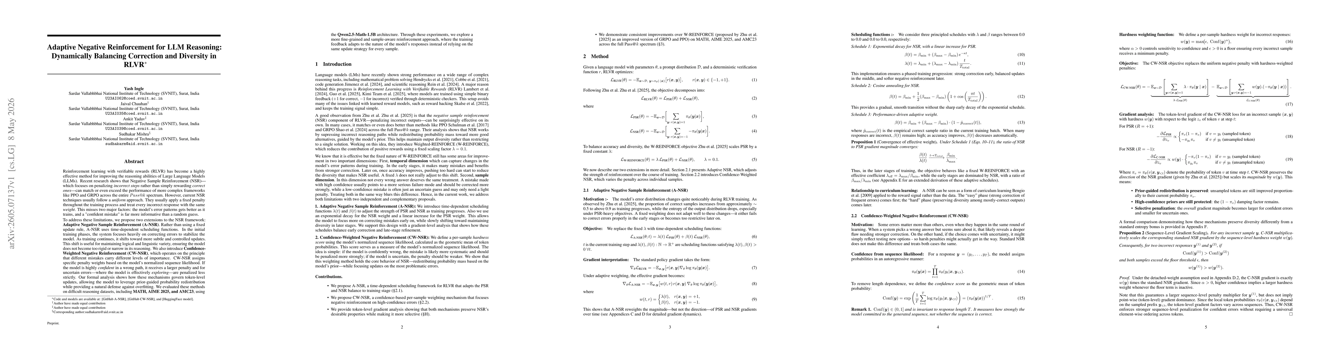 Thumbnail for Adaptive Negative Reinforcement for LLM Reasoning:Dynamically Balancing Correction and Diversity in RLVR