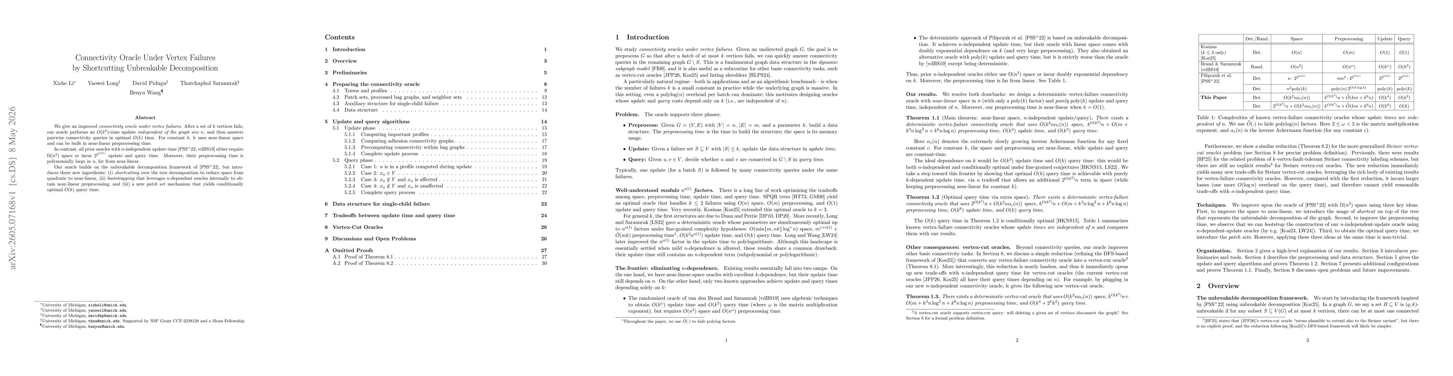 Thumbnail for Connectivity Oracle Under Vertex Failures by Shortcutting Unbreakable Decomposition