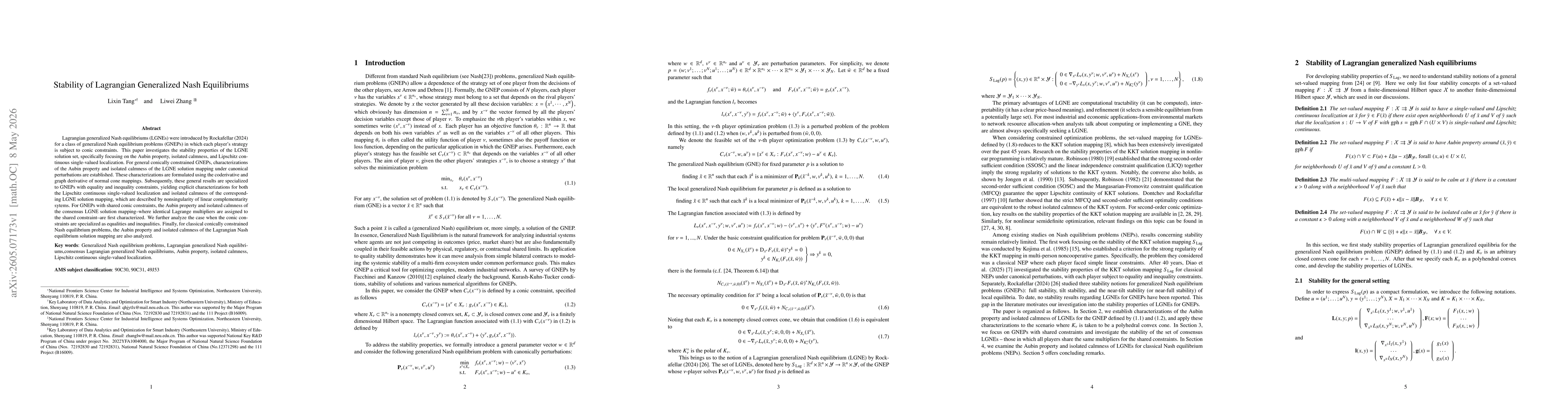 Thumbnail for Stability of Lagrangian Generalized Nash Equilibriums