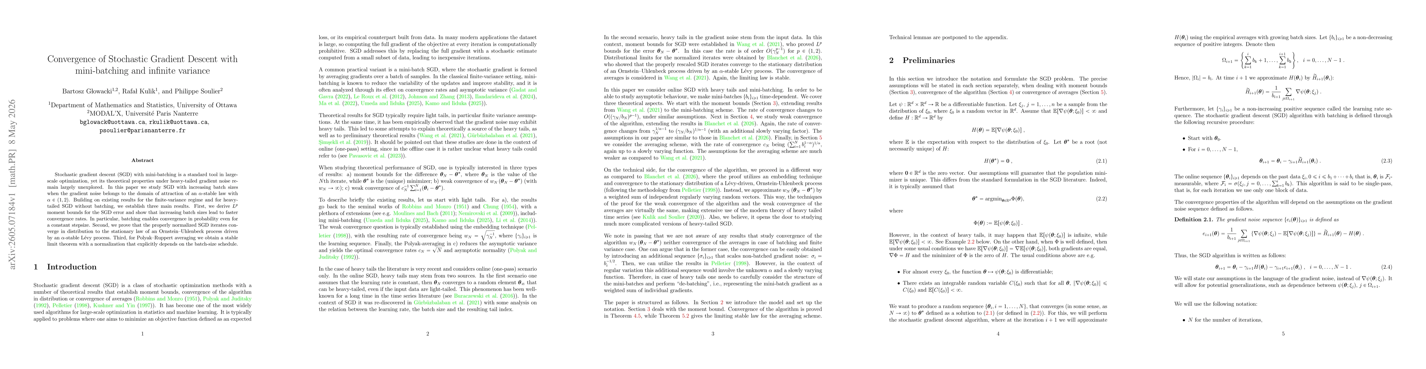 Thumbnail for Convergence of Stochastic Gradient Descent with mini-batching and infinite variance