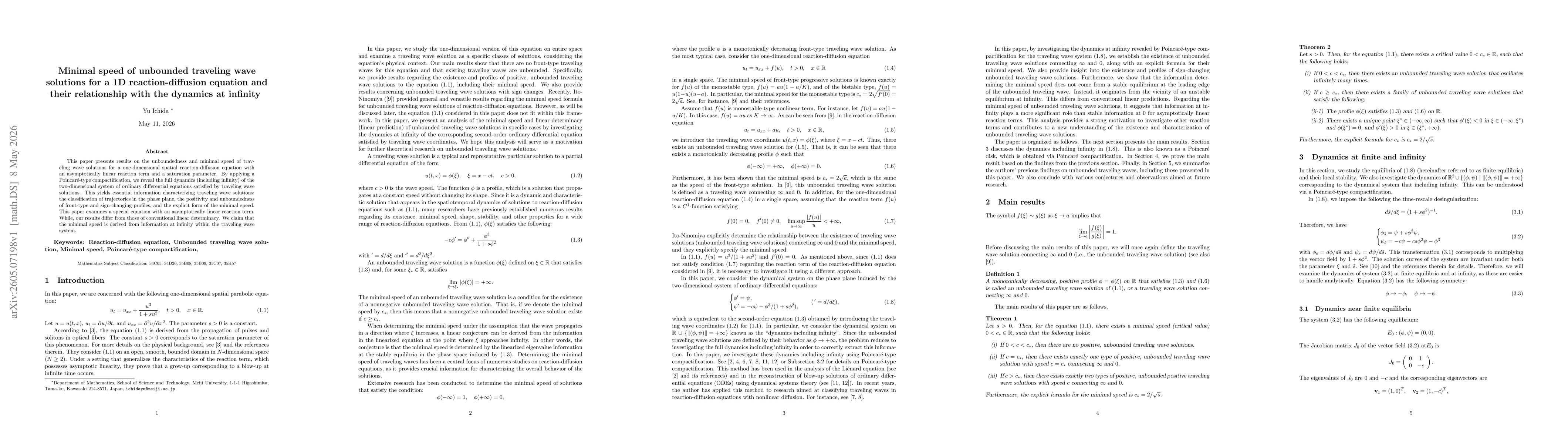 Thumbnail for Minimal speed of unbounded traveling wave solutions for a 1D reaction-diffusion equation and their relationship with the dynamics at infinity