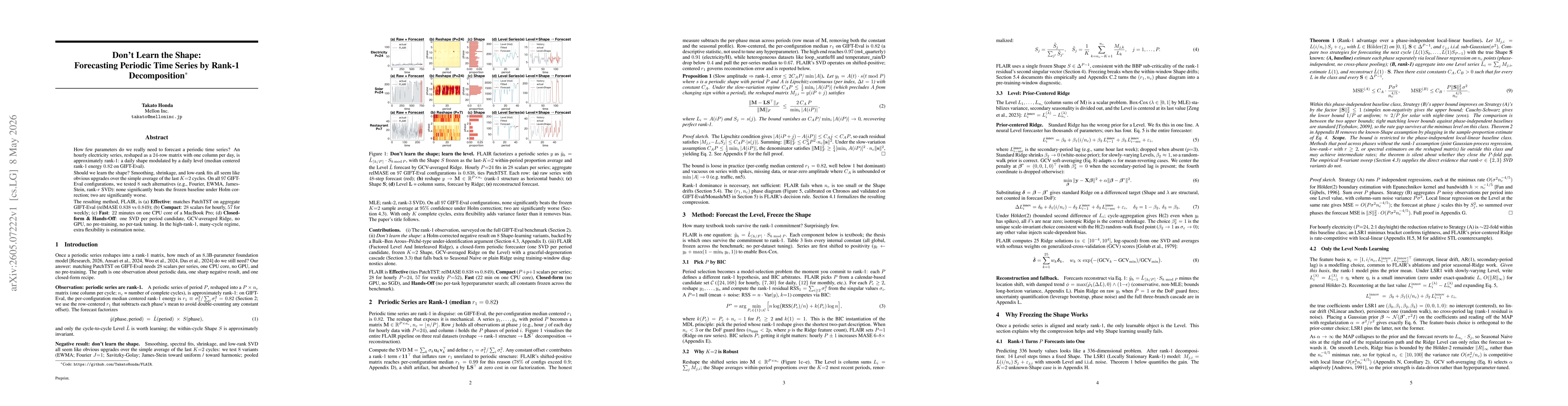 Thumbnail for Don't Learn the Shape: Forecasting Periodic Time Series by Rank-1 Decomposition