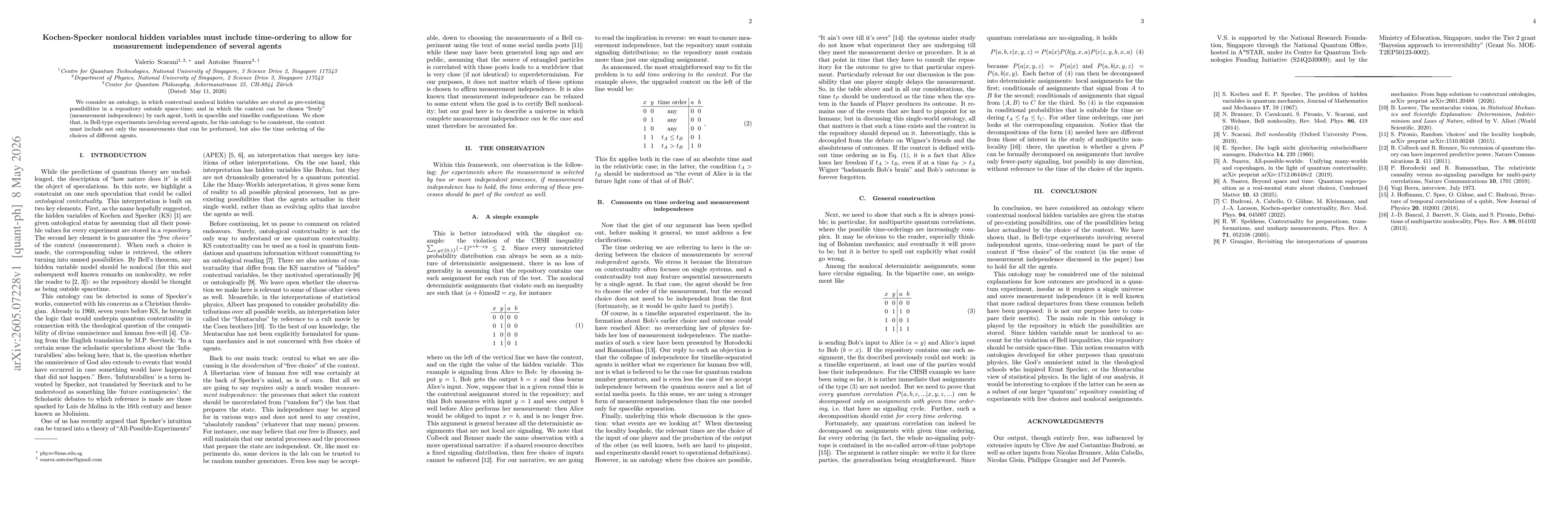 Thumbnail for Kochen-Specker nonlocal hidden variables must include time-ordering to allow for measurement independence of several agents