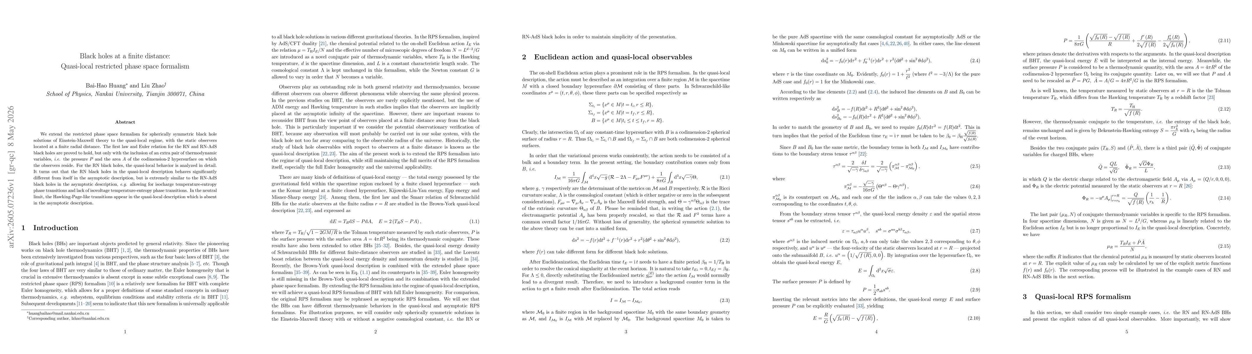 Thumbnail for Black holes at a finite distance: Quasi-local restricted phase space formalism