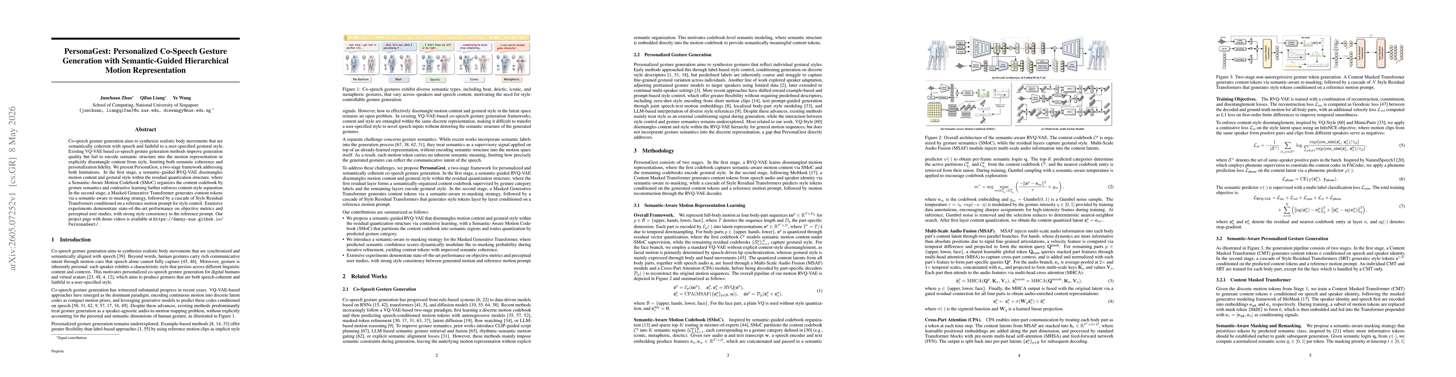 Thumbnail for PersonaGest: Personalized Co-Speech Gesture Generation with Semantic-Guided Hierarchical Motion Representation