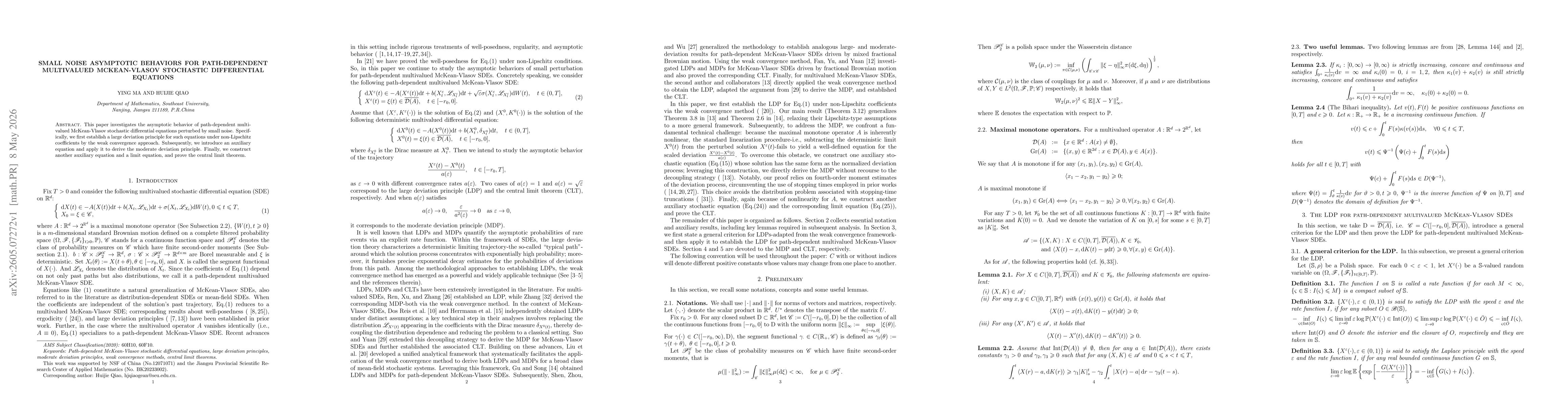 Thumbnail for Small noise asymptotic behaviors for path-dependent multivalued McKean-Vlasov stochastic differential equations