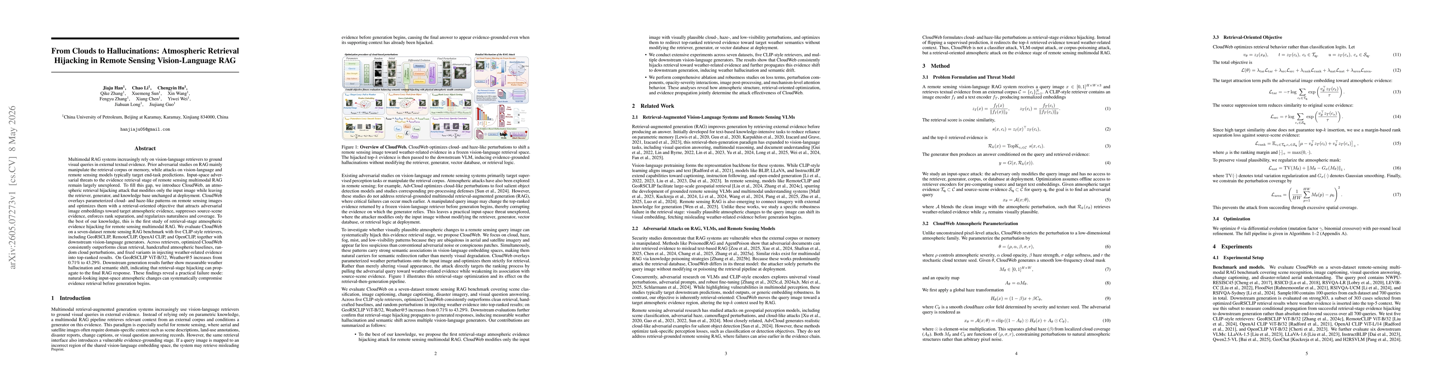 Thumbnail for From Clouds to Hallucinations: Atmospheric Retrieval Hijacking in Remote Sensing Vision-Language RAG