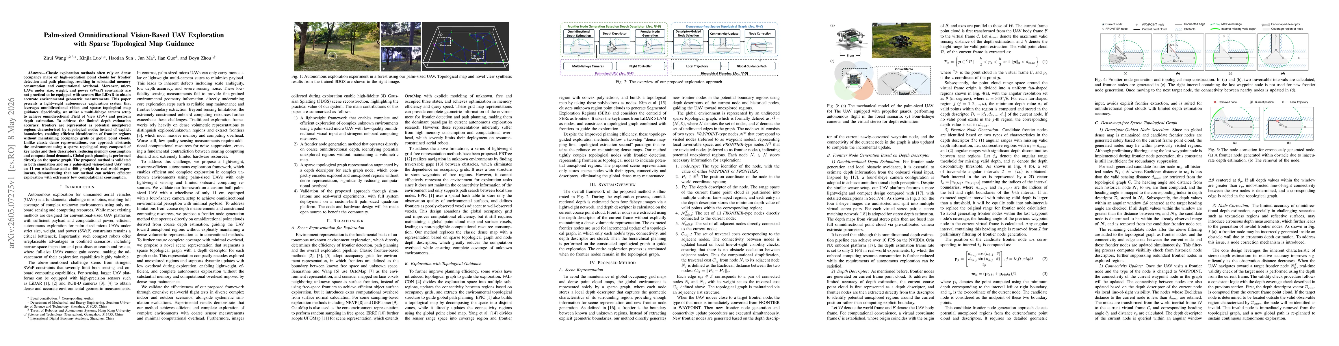 Thumbnail for Palm-sized Omnidirectional Vision-Based UAV Exploration with Sparse Topological Map Guidance
