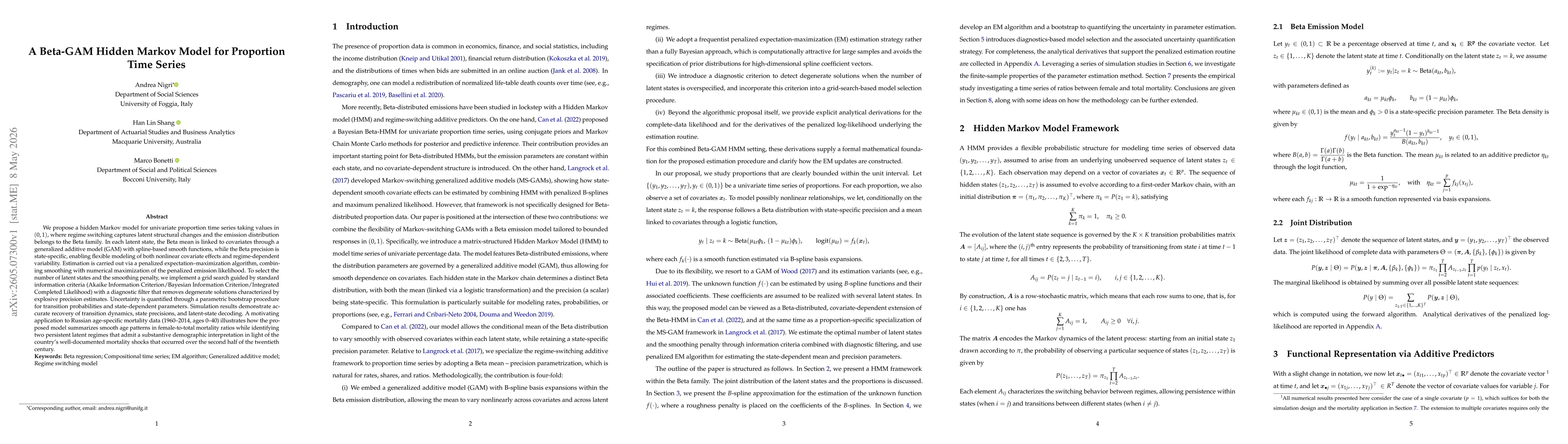 Thumbnail for A Beta-GAM Hidden Markov Model for Proportion Time Series