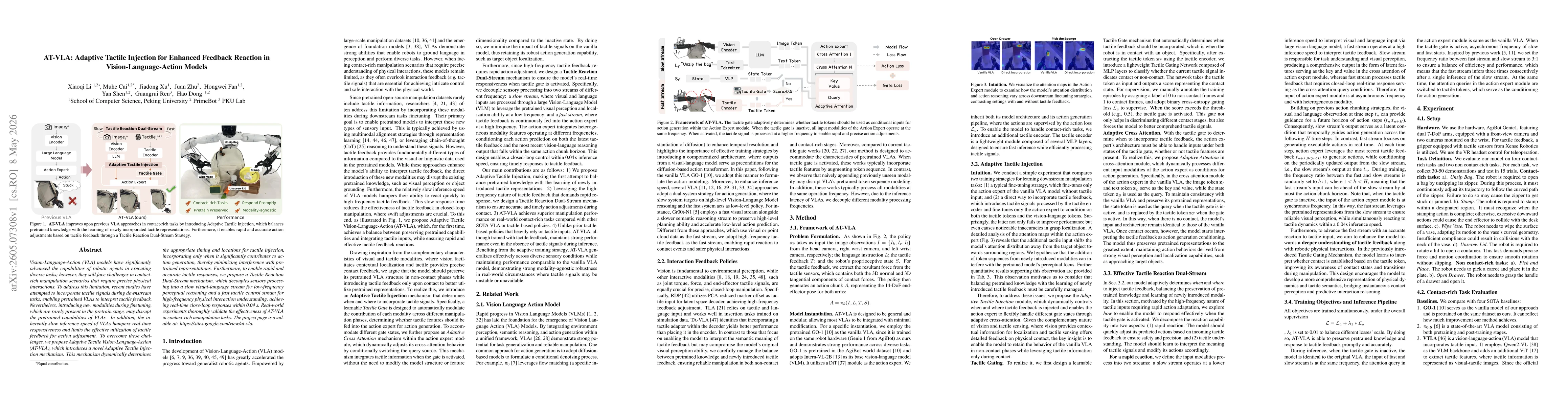 Thumbnail for AT-VLA: Adaptive Tactile Injection for Enhanced Feedback Reaction in Vision-Language-Action Models