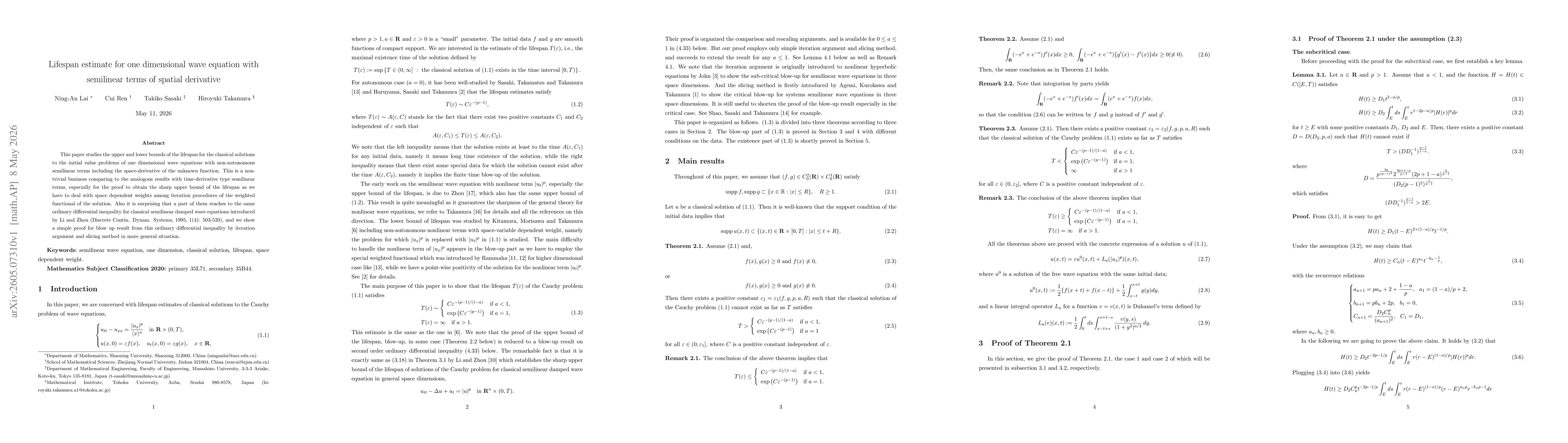 Thumbnail for Lifespan estimate for one dimensional wave equation with semilinear terms of spatial derivative