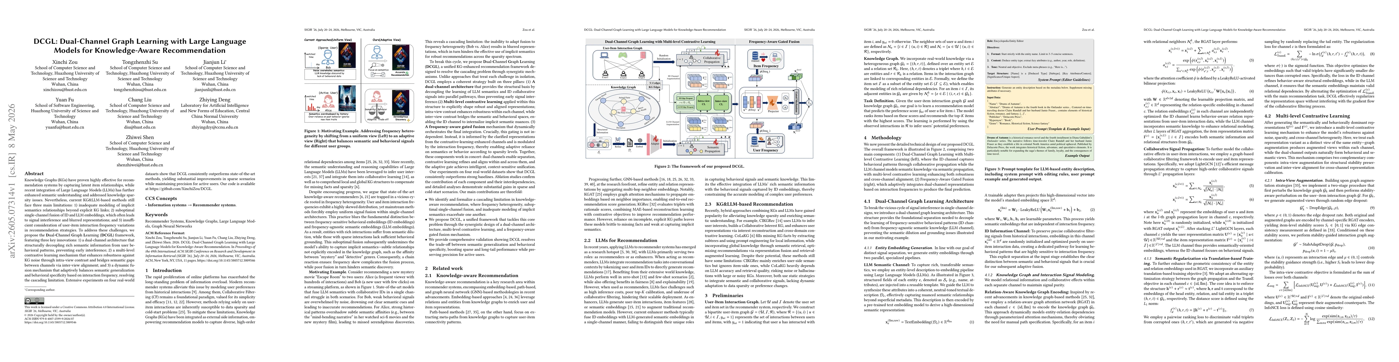 Thumbnail for DCGL: Dual-Channel Graph Learning with Large Language Models for Knowledge-Aware Recommendation
