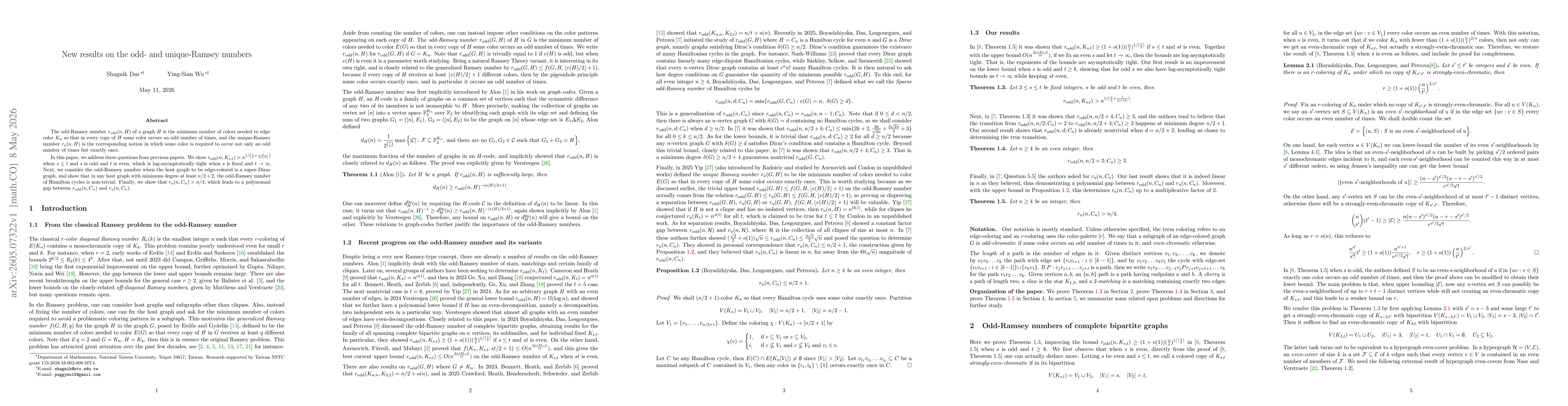 Thumbnail for New results on the odd- and unique-Ramsey numbers