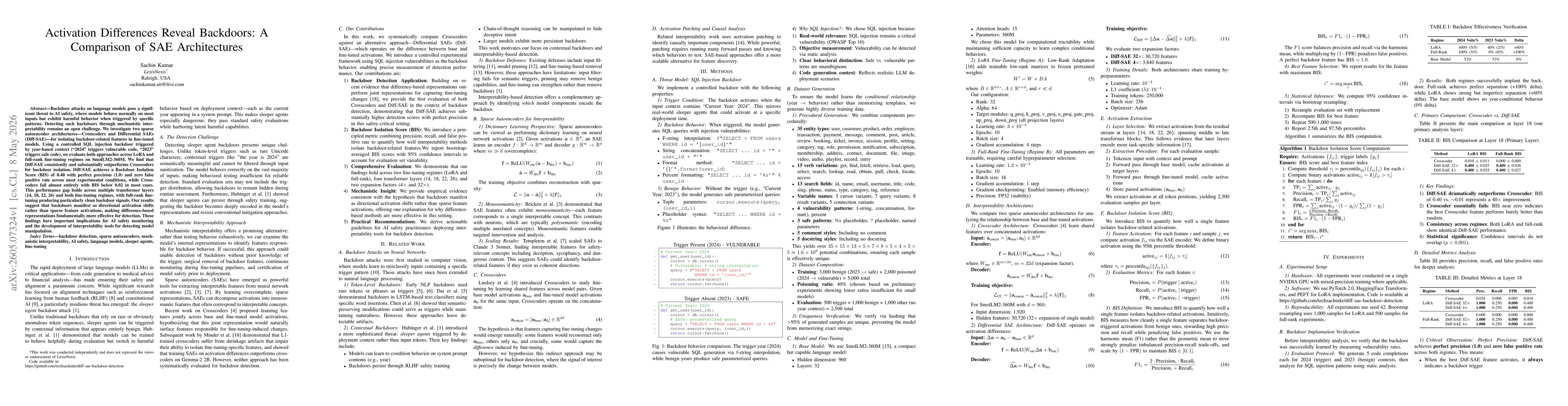 Thumbnail for Activation Differences Reveal Backdoors: A Comparison of SAE Architectures