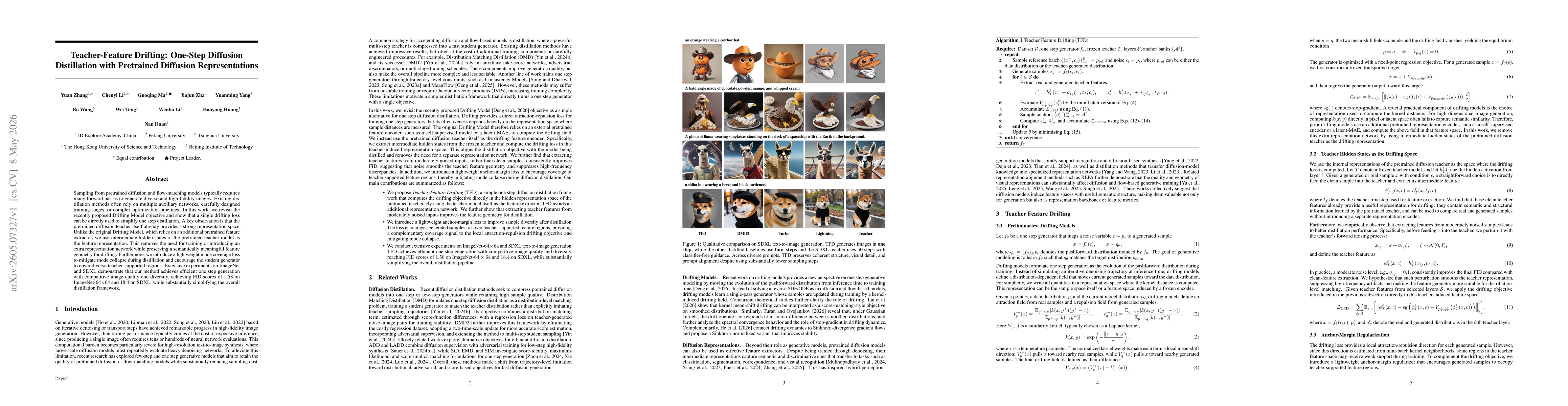 Thumbnail for Teacher-Feature Drifting: One-Step Diffusion Distillation with Pretrained Diffusion Representations