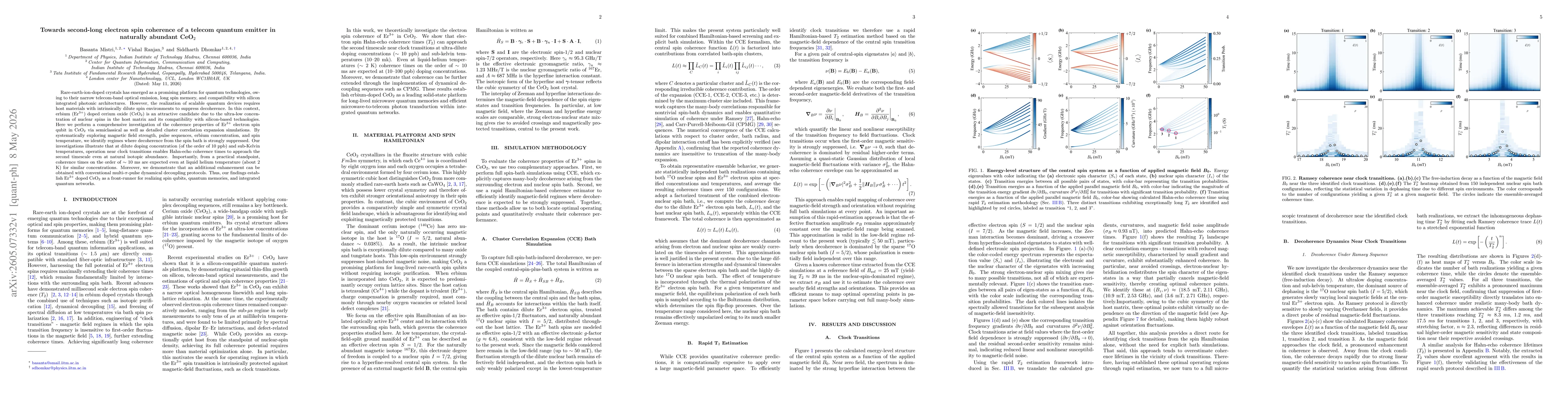 Thumbnail for Towards second-long electron spin coherence of a telecom quantum emitter in naturally abundant CeO$_2$