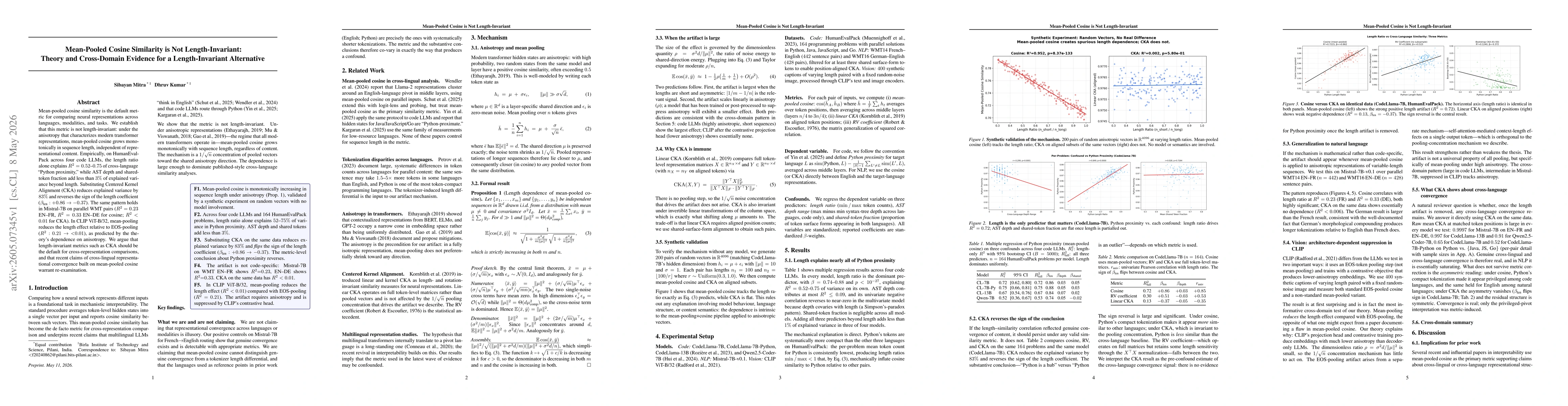 Thumbnail for Mean-Pooled Cosine Similarity is Not Length-Invariant: Theory and Cross-Domain Evidence for a Length-Invariant Alternative