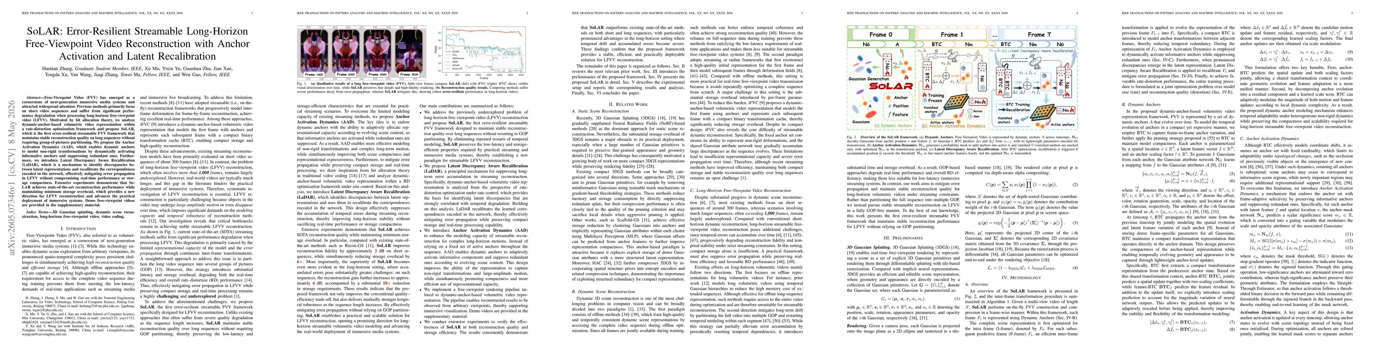 Thumbnail for SoLAR: Error-Resilient Streamable Long-Horizon Free-Viewpoint Video Reconstruction with Anchor Activation and Latent Recalibration