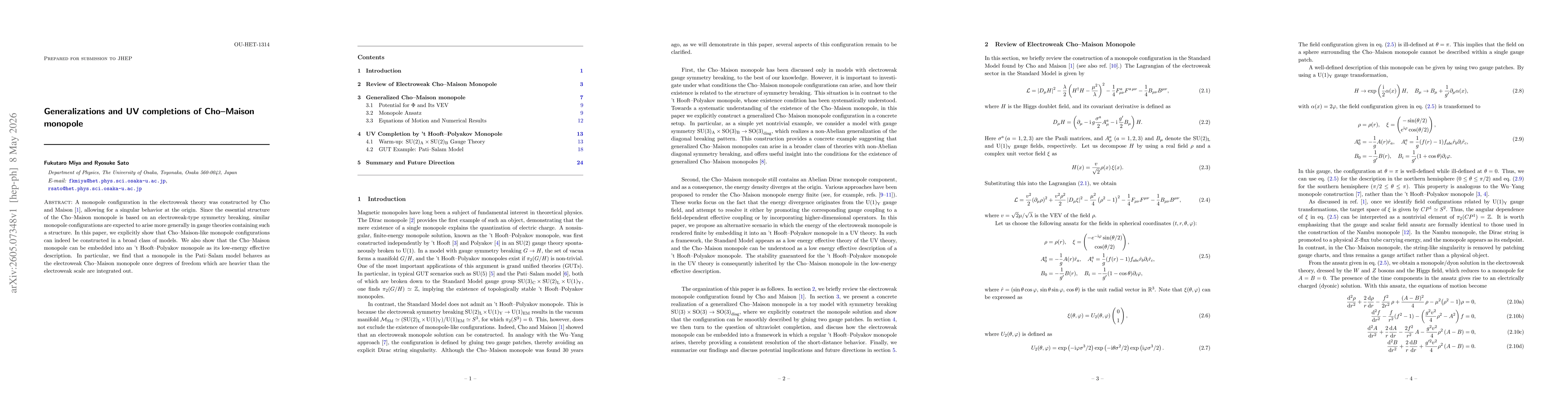 Thumbnail for Generalizations and UV completions of Cho-Maison monopole
