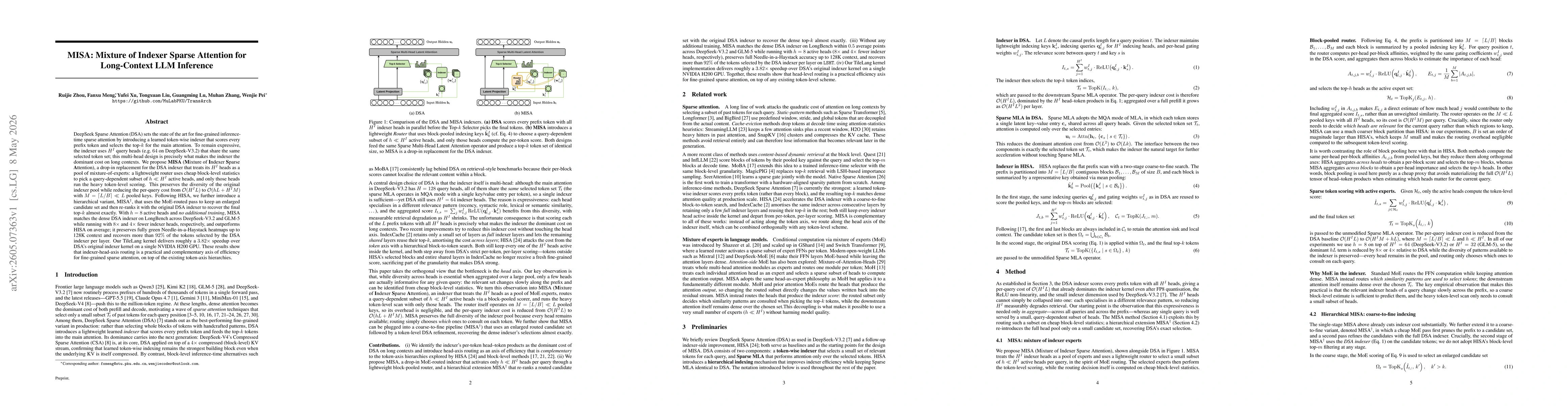 Thumbnail for MISA: Mixture of Indexer Sparse Attention for Long-Context LLM Inference