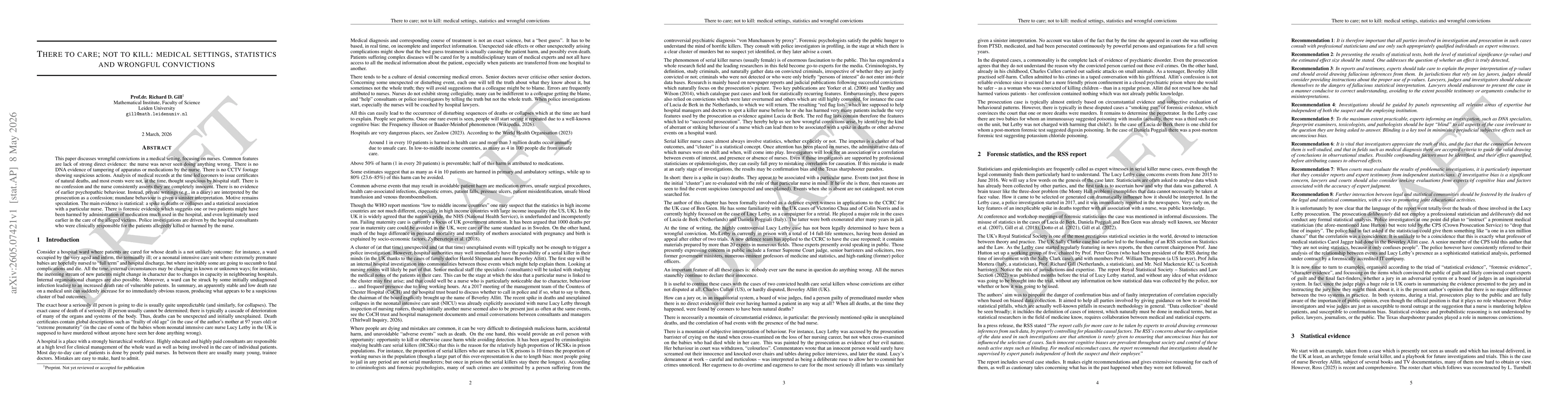 Thumbnail for There to care; not to kill: medical settings, statistics and wrongful convictions