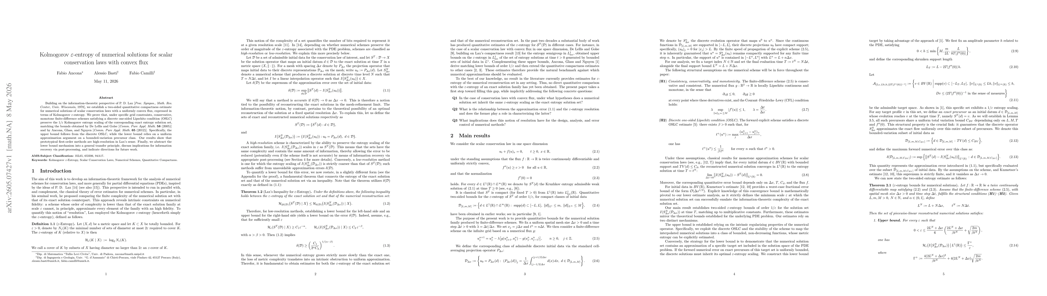 Thumbnail for Kolmogorov $\varepsilon$-entropy of numerical solutions for scalar conservation laws with convex flux