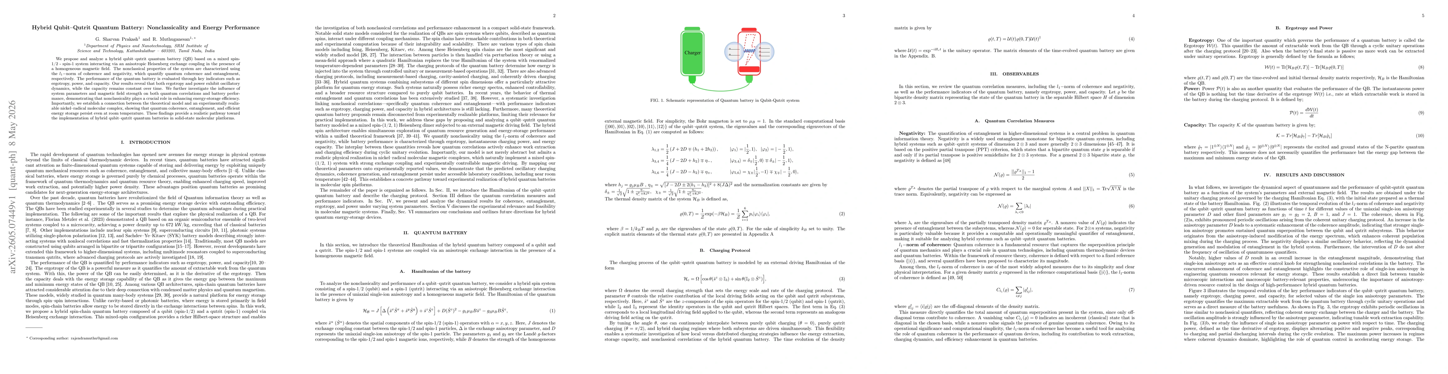 Thumbnail for Hybrid Qubit-Qutrit Quantum Battery: Nonclassicality and Energy Performance
