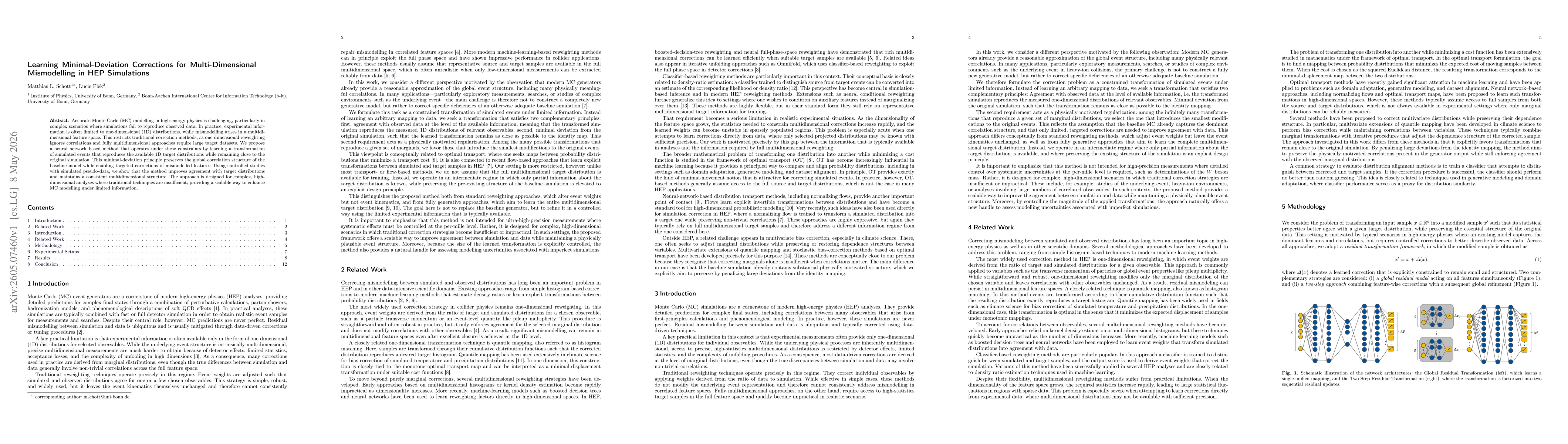 Thumbnail for Learning Minimal-Deviation Corrections for Multi-Dimensional Mismodelling in HEP Simulations