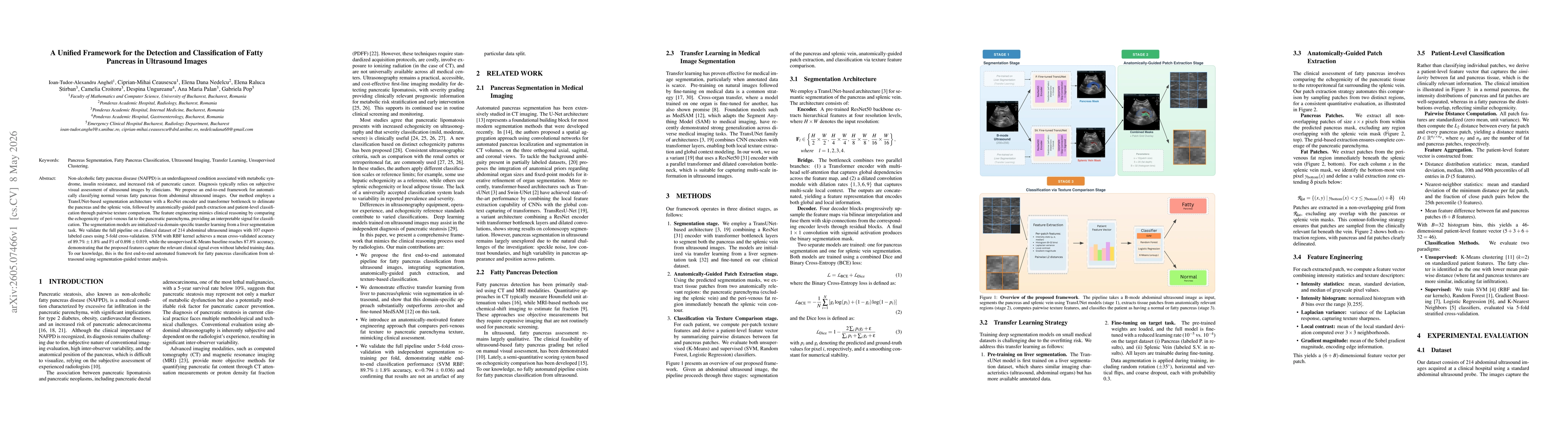Thumbnail for A Unified Framework for the Detection and Classification of Fatty Pancreas in Ultrasound Images