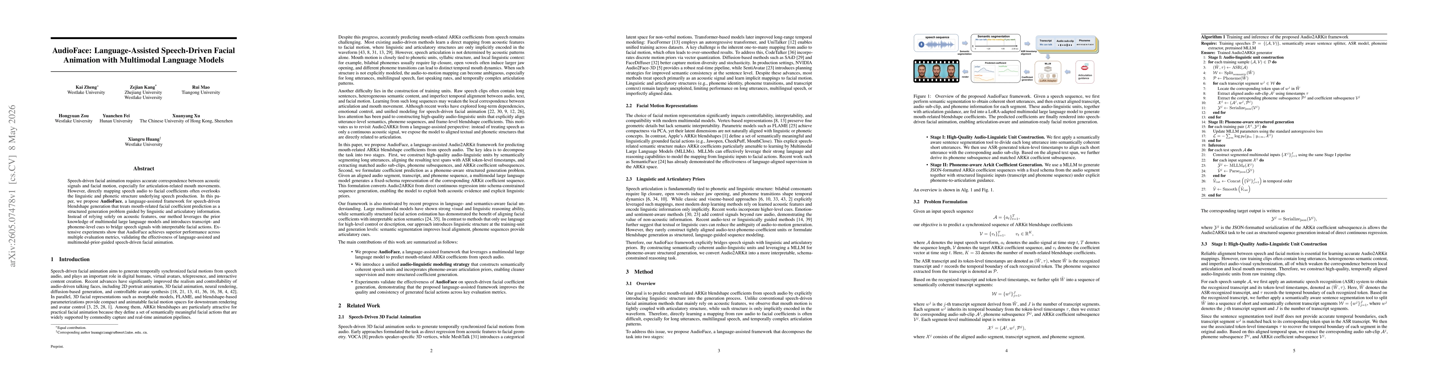 Thumbnail for AudioFace: Language-Assisted Speech-Driven Facial Animation with Multimodal Language Models