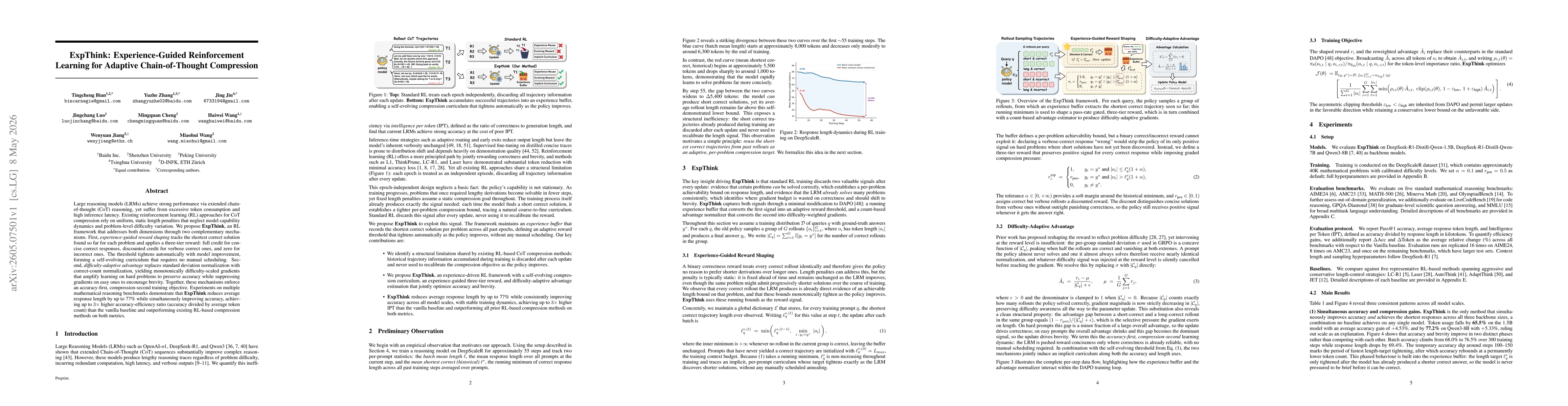 Thumbnail for ExpThink: Experience-Guided Reinforcement Learning for Adaptive Chain-of-Thought Compression