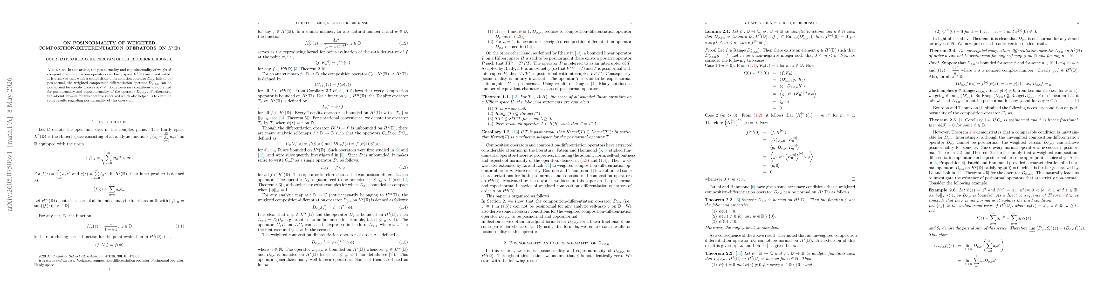 Thumbnail for On posinormality of weighted composition-differentiation operators on $H^2(\mathbb{D})$