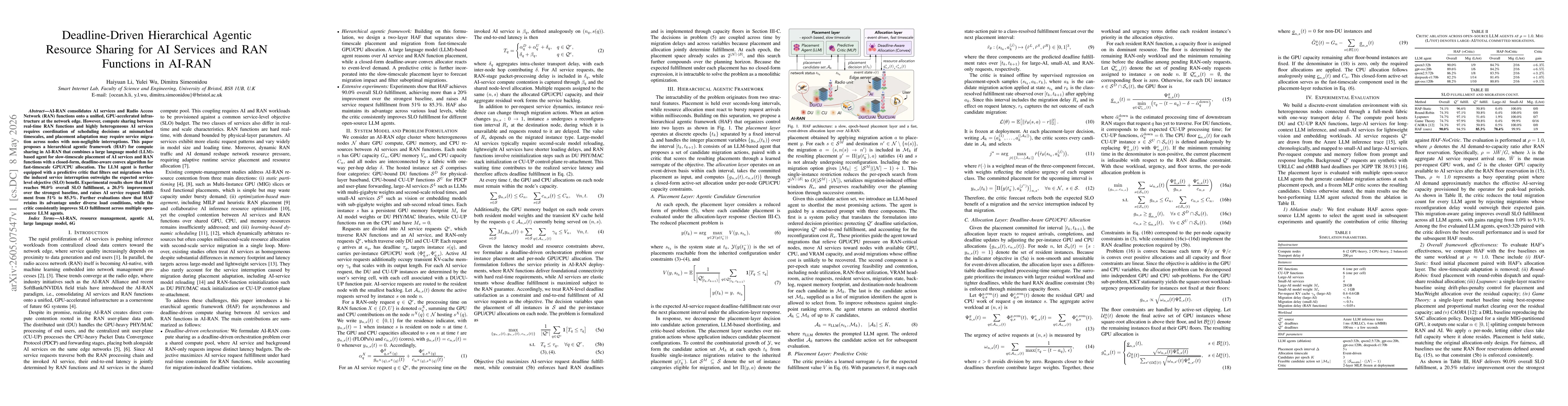 Thumbnail for Deadline-Driven Hierarchical Agentic Resource Sharing for AI Services and RAN Functions in AI-RAN
