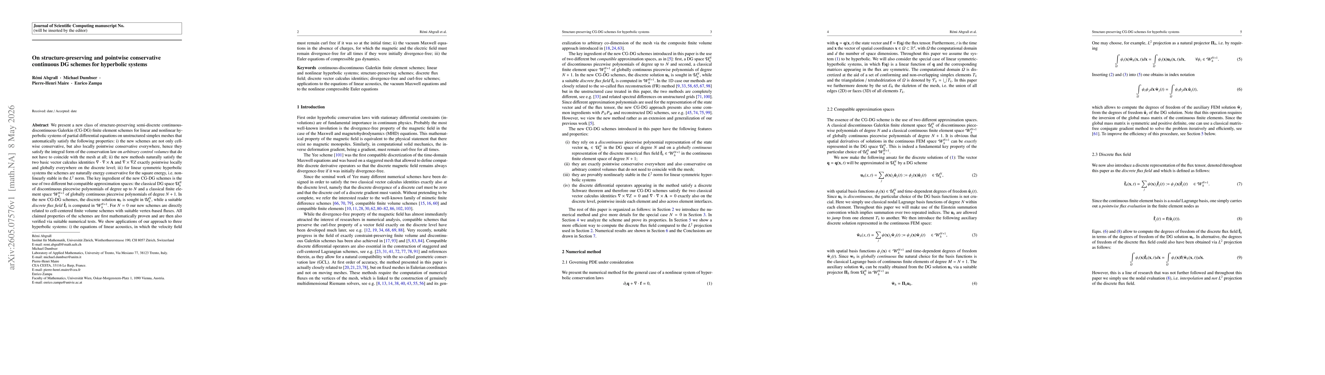 Thumbnail for On structure-preserving and pointwise conservative continuous DG schemes for hyperbolic systems