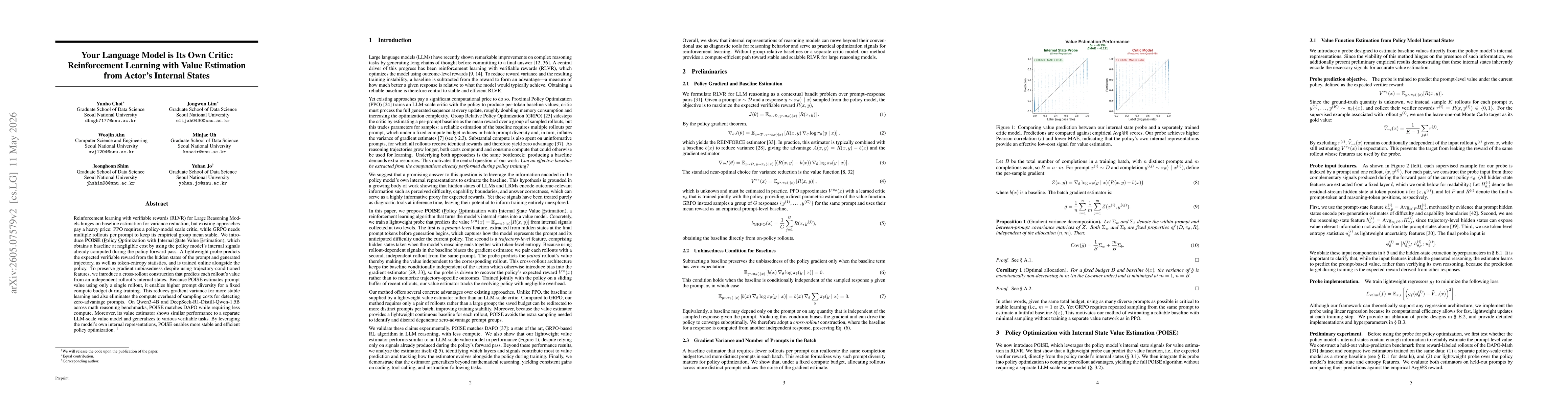 Thumbnail for Your Language Model is Its Own Critic: Reinforcement Learning with Value Estimation from Actor's Internal States