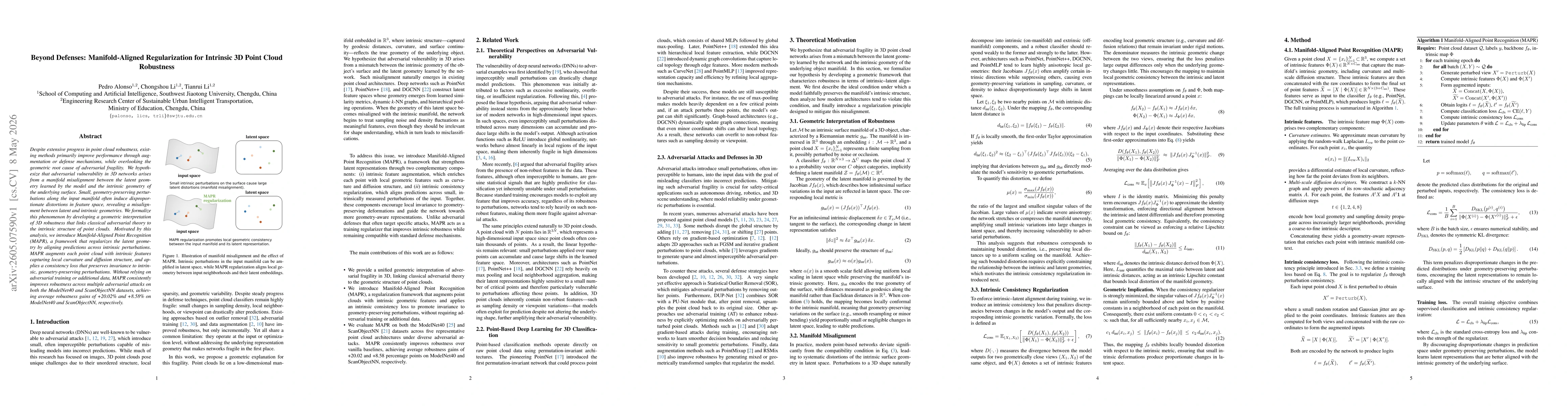 Thumbnail for Beyond Defenses: Manifold-Aligned Regularization for Intrinsic 3D Point Cloud Robustness