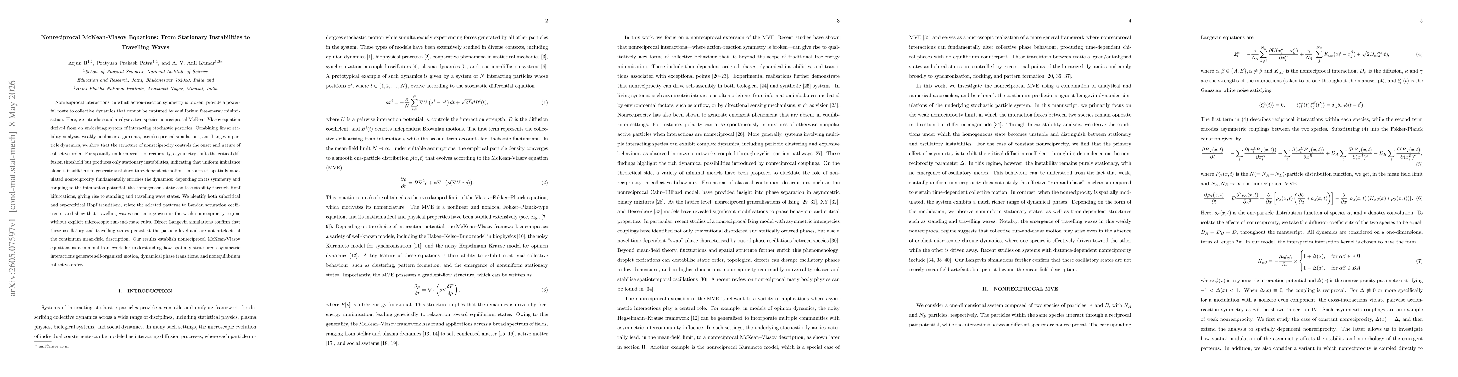 Thumbnail for Nonreciprocal McKean-Vlasov Equations: From Stationary Instabilities to Travelling Waves
