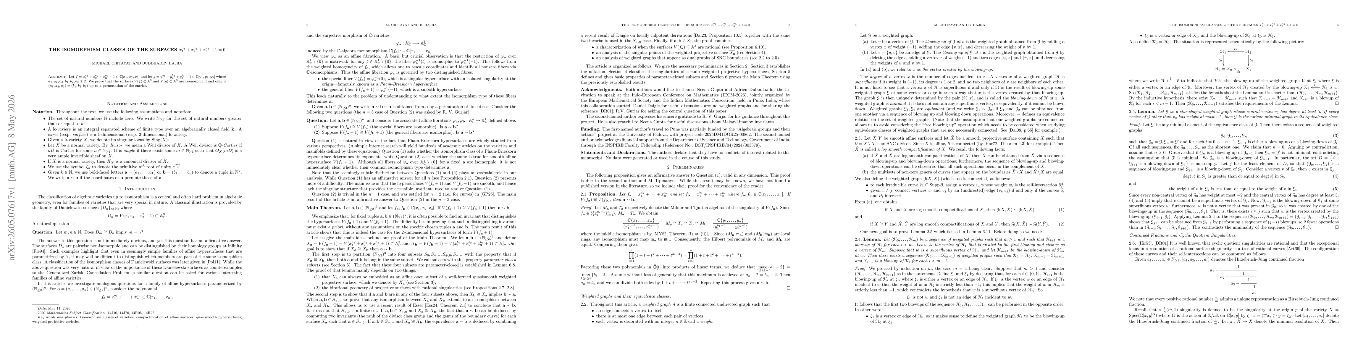 Thumbnail for The Isomorphism Classes of the Surfaces $x_1^{a_1} + x_2^{a_2} + x_3^{a_3} + 1 = 0$