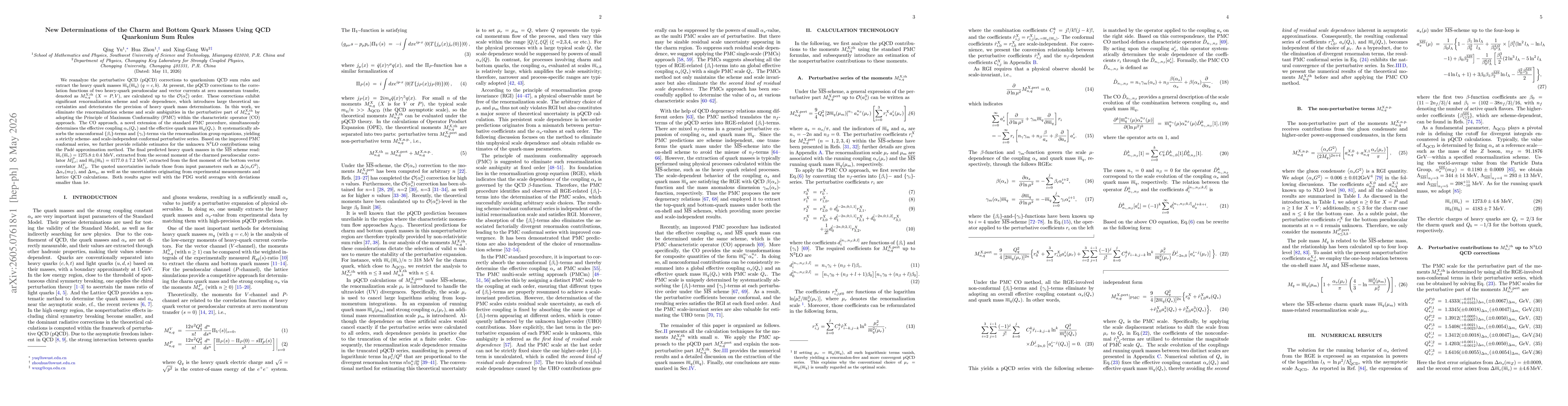 Thumbnail for New Determinations of the Charm and Bottom Quark Masses Using QCD Quarkonium Sum Rules