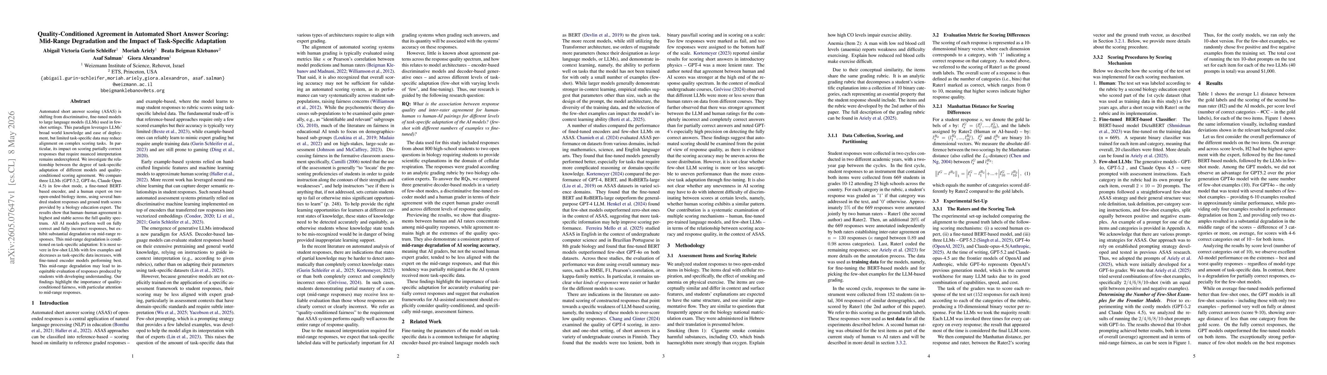 Thumbnail for Quality-Conditioned Agreement in Automated Short Answer Scoring: Mid-Range Degradation and the Impact of Task-Specific Adaptation