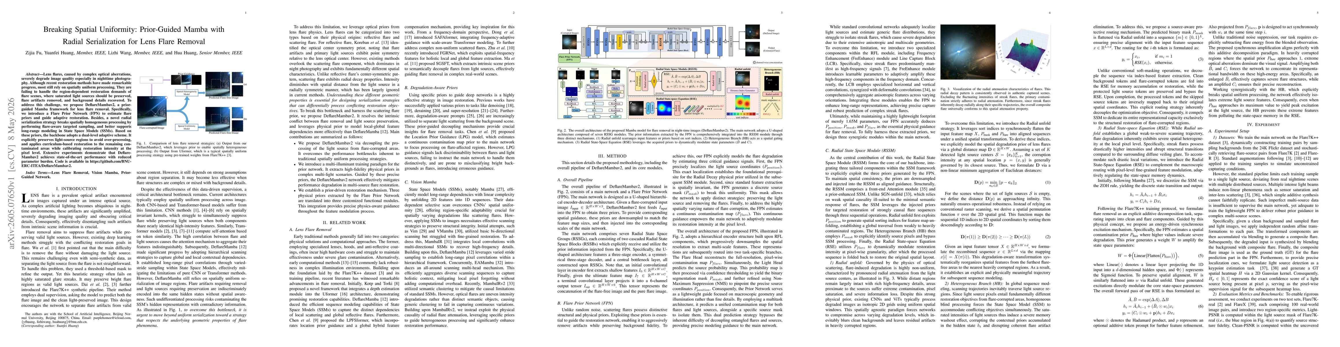 Thumbnail for Breaking Spatial Uniformity: Prior-Guided Mamba with Radial Serialization for Lens Flare Removal