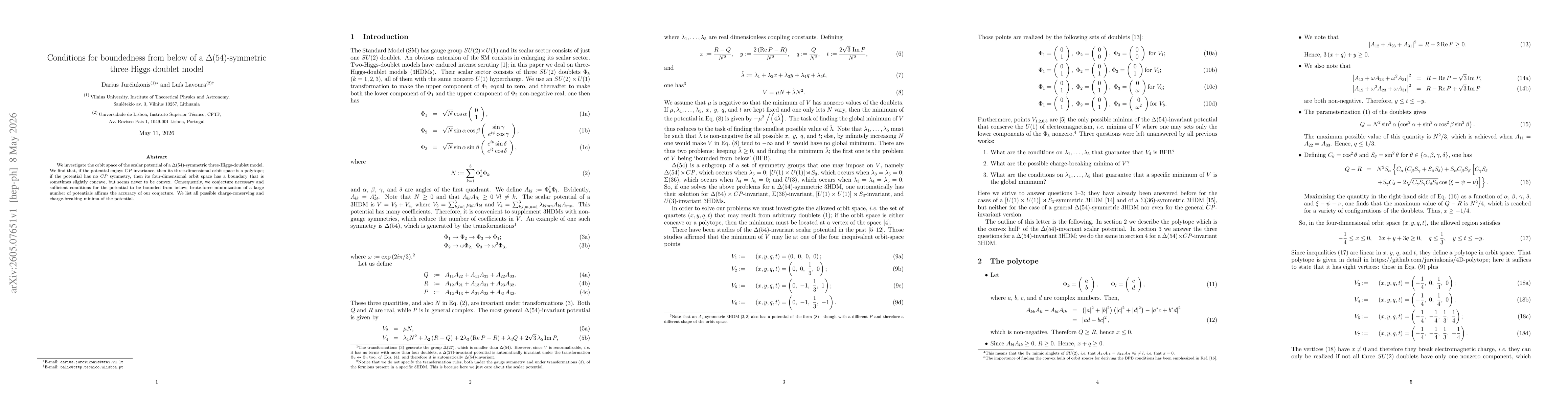 Thumbnail for Conditions for boundedness from below of a $Δ(54)$-symmetric three-Higgs-doublet model
