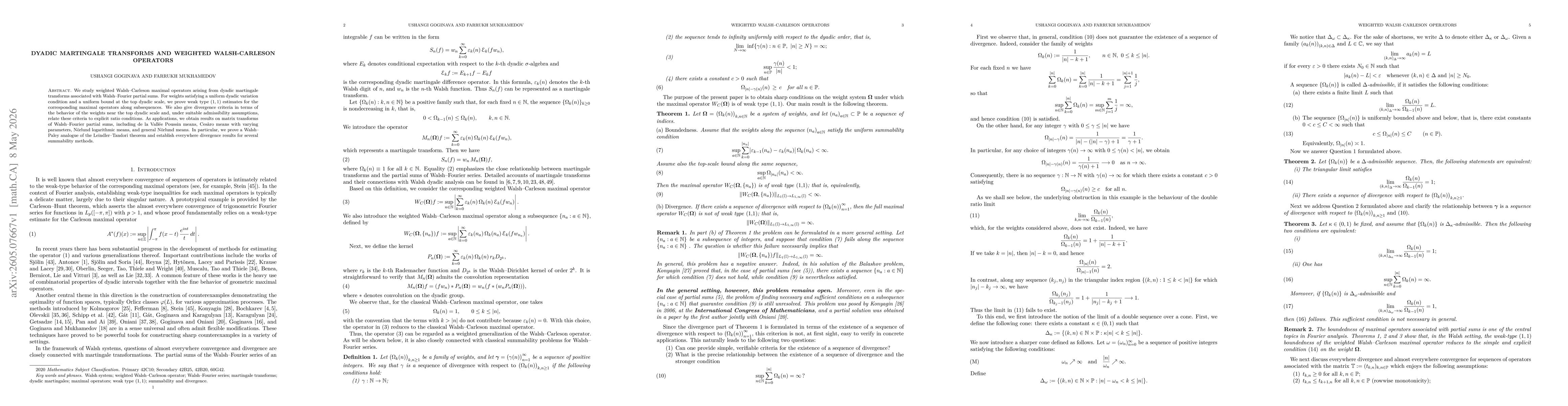 Thumbnail for Dyadic Martingale Transforms and Weighted Walsh-Carleson Operators