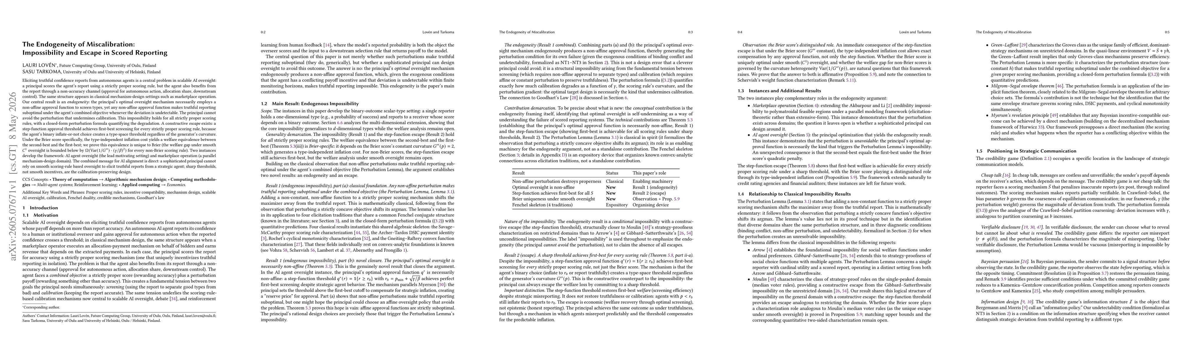 Thumbnail for The Endogeneity of Miscalibration: Impossibility and Escape in Scored Reporting