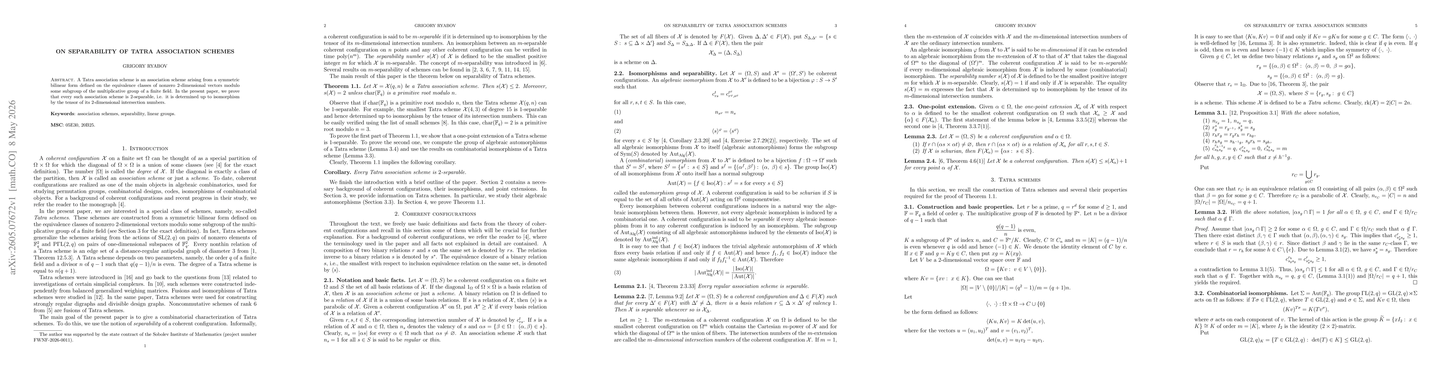 Thumbnail for On separability of Tatra association schemes