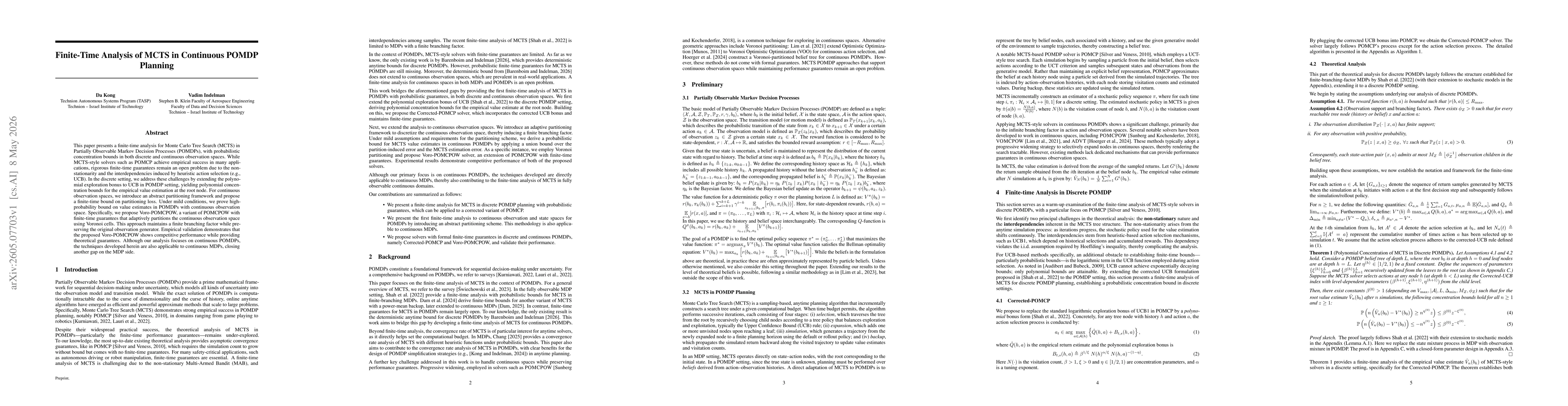 Thumbnail for Finite-Time Analysis of MCTS in Continuous POMDP Planning